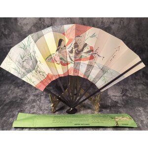 Vintage Japan Airlines Commemorative Date Line Crossing Paper Fan With Bamboo Fr